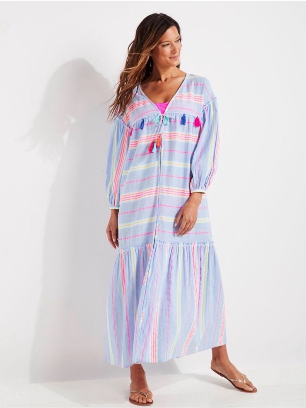 Vineyard Vines Beachy Striped Tassel Tunic Cover-Up XXS